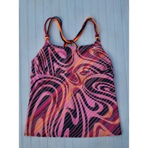 Women's Nike Swim Tankini Racerback Top Swirl Swimsuit Pink Orange Size 16